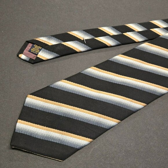 XMI Platinum Handmade Silk Tie Black Tan & Blue Stripes 64" Long 3.75" Wide - Picture 1 of 5